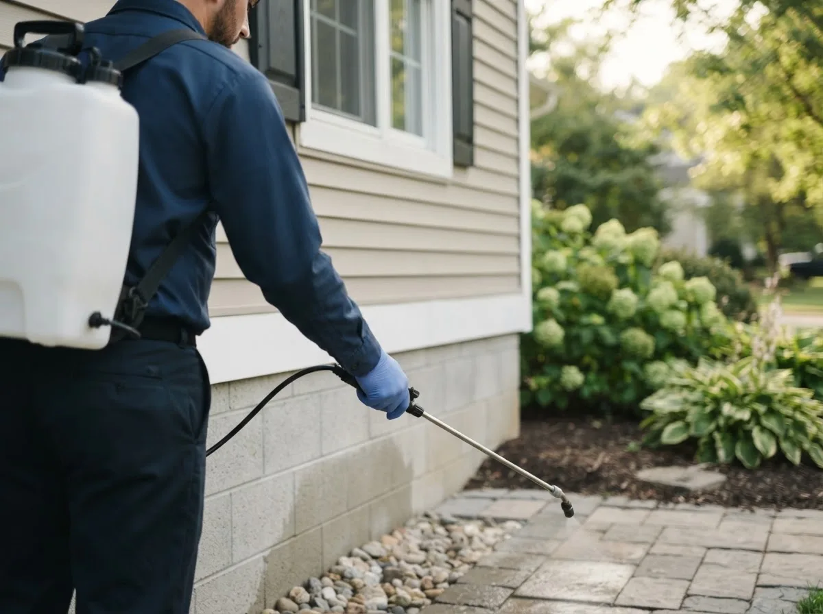 Pest control technician inspecting a home in Honobia, OK